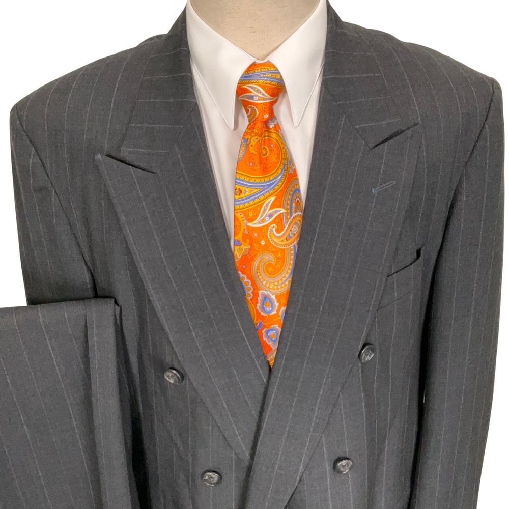 Harry Weinraub Cleveland Suit Mens 46R 34W Gray Pinstripe Double Breasted Wool